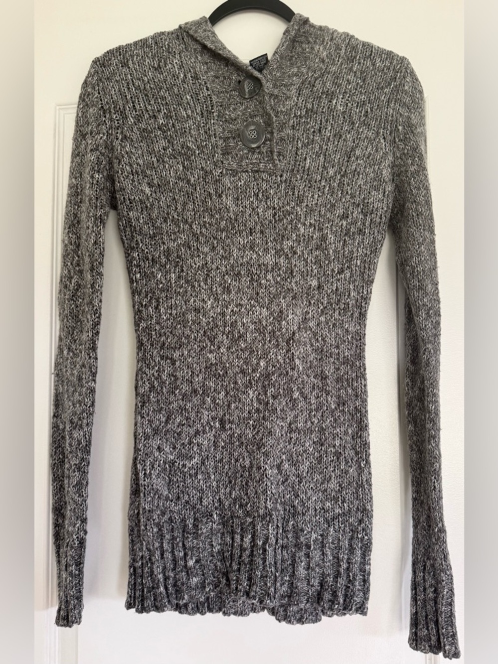 Rue 21 Hooded Sweater Size M Gray Knit Pullover Cozy Fitted Lightweight